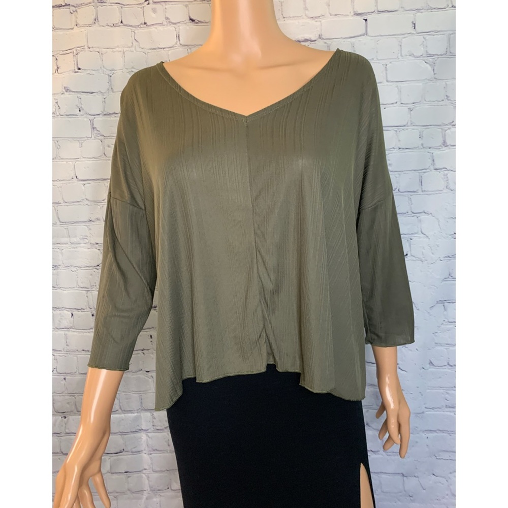 MANGO NWOT Olive green Long Sleeve Silky blouse top